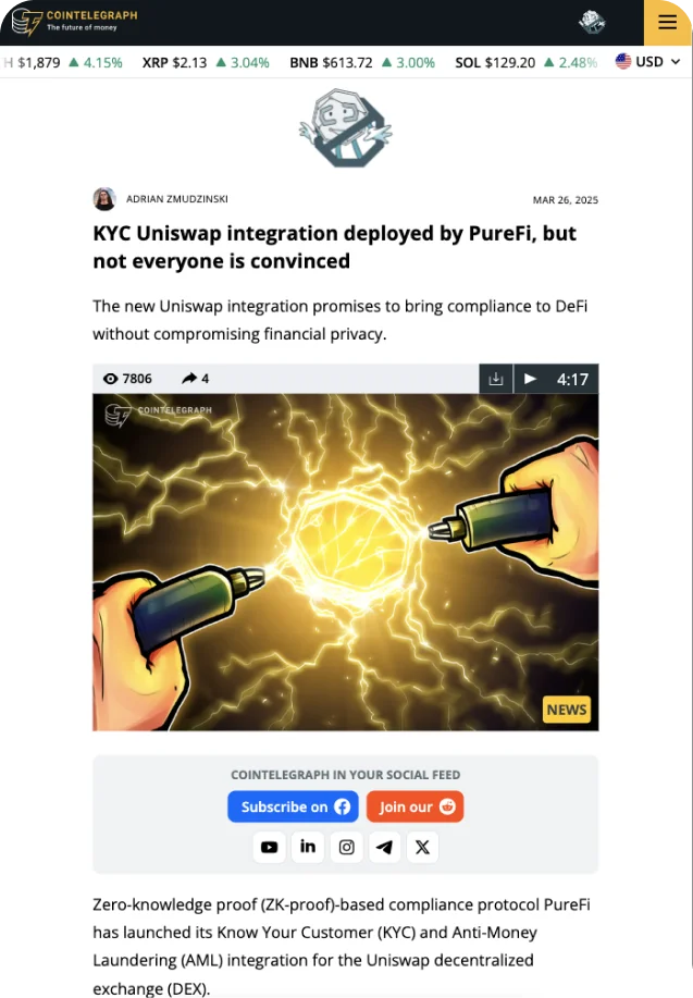 KYC Uniswap integration deployed by PureFi, but not everyone is convinced